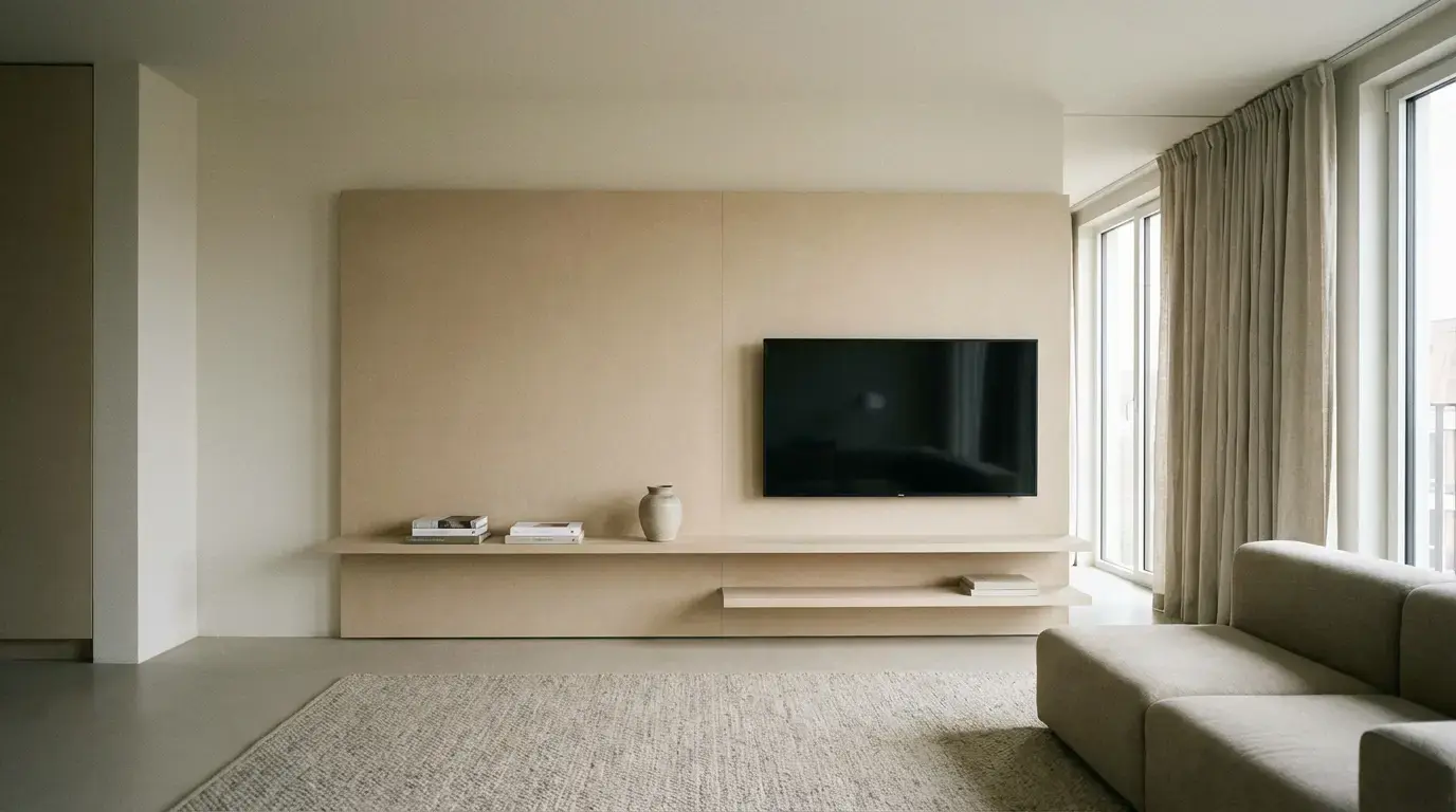 دکور پشت تلویزیون با ام دی اف ساده و طرح‌های مدرن