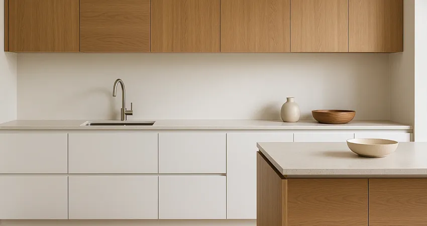 کابینت رنگ سفید و طرح چوب